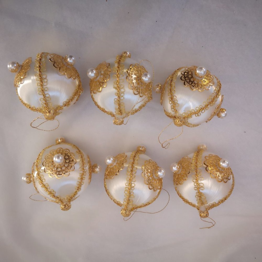 6 Vintage Decorated by Hand Christmas Tree Ornaments